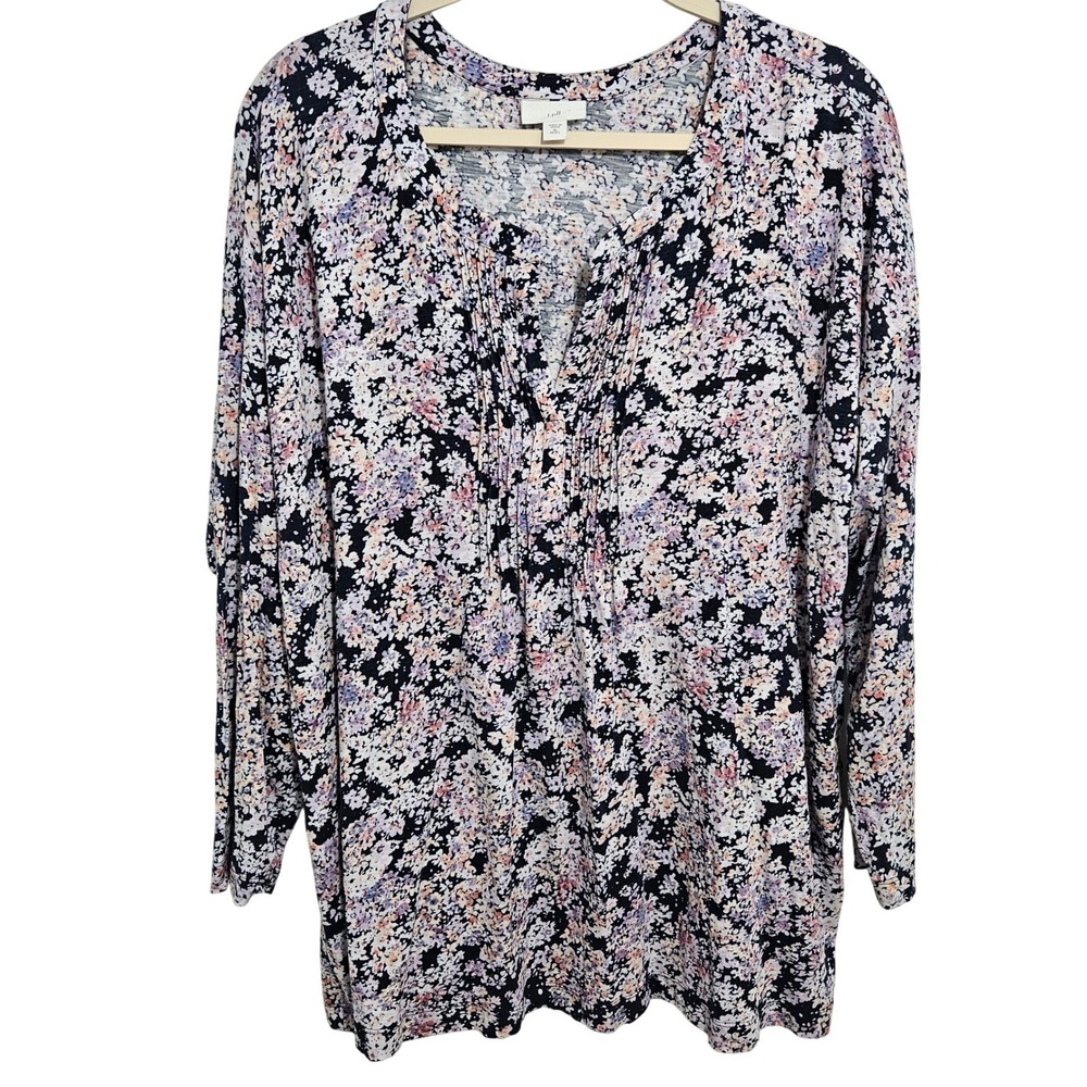 J. Jill Floral Pintuck Tunic Top Floral Garden Cottagecore Cotton Blend XLP